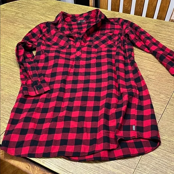 Eddie Baue Red and Black Plaid Button Down Shirt dress - Picture 1 of 6